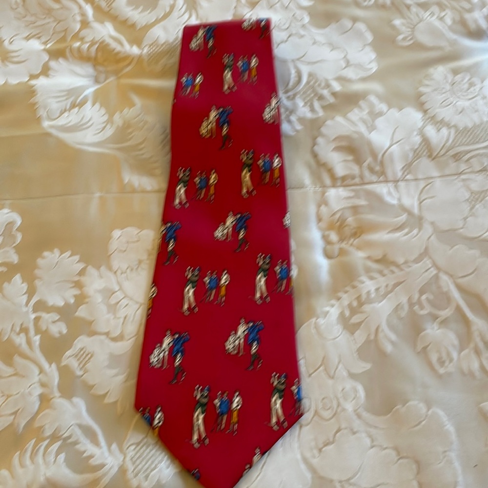 Polo Ralph Lauren tie read with vintage golfers